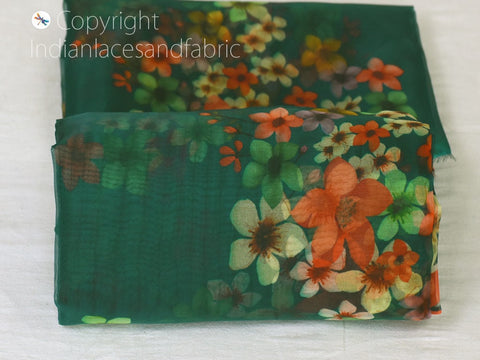 Indian Floral Print Organza Saree Fabric By The Yard, Party Wear Silk, Costumes Making Silk Fabric