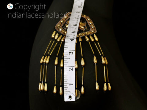 Rhinestone Applique, Beaded epaulette Applique, shoulder tassel cool shoulder patch handmade patches, 8 Inches Applique