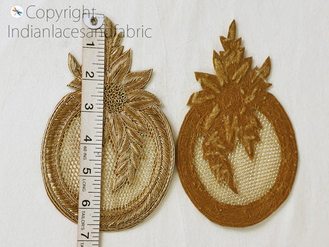 Mandala Gold Indian Patches Golden Zardozi and silk thread Bridal Appliques, Wholesale Appliques, Sewing Patches, Decorative Appliques