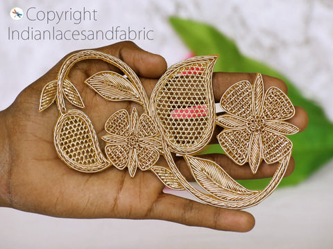 Golden Zardozi and silk thread Bridal Appliques, Wholesale Appliques, Sewing Patches, Decorative Appliques