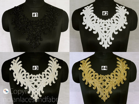 Beaded Designer Appliques, Floral Design Appliques, Beads Appliques, Handcrafted Patch Embroidered Sew on Denim Jackets Shirts Patches, Bugle beads Patches