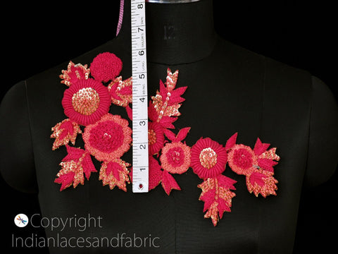 Thread Embroidered Sewing Floral Applique Handcrafted Applique, sari appliques, wedding dress patch  11 X 7 Inches Applique