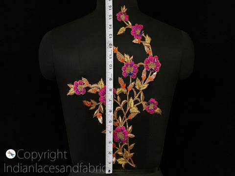 Floral Design Appliques ,Beads Applique ,Handcrafted Rhinestone, 14 X 10.5 Inches Appliques, Decorative Golden Sewing Patches Beaded Appliques