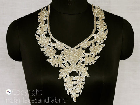 Beaded Work Neck Floral Patches, Sequins work Patches, Wedding Dresses neckline, Handcrafted Beads Embroidery Applique