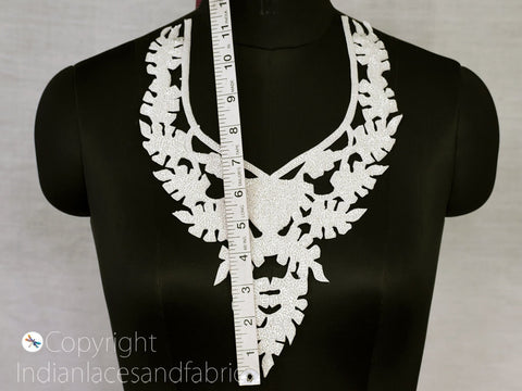 Beaded Work Neck Floral Patches, Decorative Zardozi Wedding Blouse Back Patches, Zardozi Neckline applique, , Bridal Clutches, 12 Inch X Width 10 Inches Patches