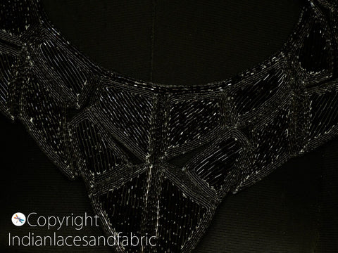 Handcrafted Beaded Applique, Blouse Back Patches, Zardosi Sequins embroidered Neckline Patches, Zardosi Floral Patch