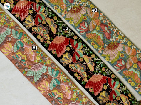 9 Yard Saree Ribbon 75mm Butterflies Fabric Trim Indian Sari Border Sewing Dress Table Runner Tape Embroidery Crafting Laces Home Decor