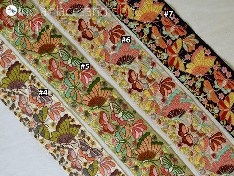 9 Yard Saree Ribbon 75mm Butterflies Fabric Trim Indian Sari Border Sewing Dress Table Runner Tape Embroidery Crafting Laces Home Decor