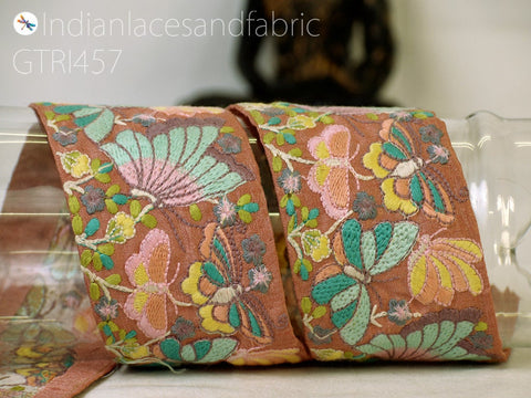9 Yard Saree Ribbon 75mm Butterflies Fabric Trim Indian Sari Border Sewing Dress Table Runner Tape Embroidery Crafting Laces Home Decor