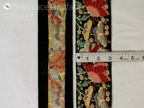 9 Yard Saree Ribbon 75mm Butterflies Fabric Trim Indian Sari Border Sewing Dress Table Runner Tape Embroidery Crafting Laces Home Decor