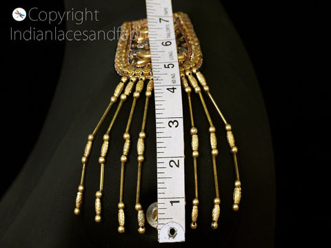 Beaded Epaulette appliqués, handmade beaded tassel Patche, Beaded rhinestone parches, 7 Inches Appliques
