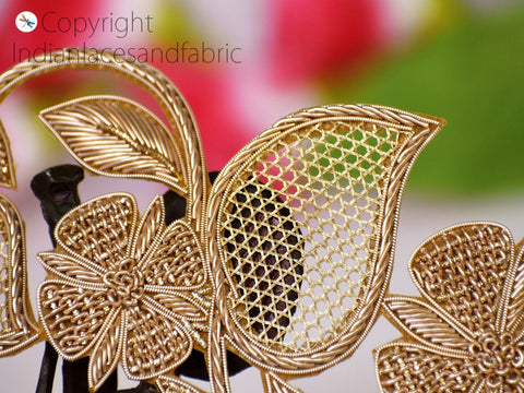 Golden applique Zardozi patches, Handcrafted Applique sari appliques wedding dress patch Bridal Appliques