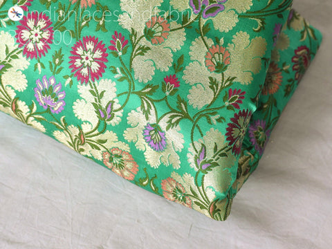 Sea Green Silk Brocade Fabric By The Yard Banarasi Indian Bridal Wedding Dresses DIY Crafting Sewing Costume Lehenga Blouses Home Decor