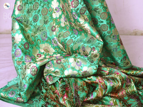 Sea Green Silk Brocade Fabric By The Yard Banarasi Indian Bridal Wedding Dresses DIY Crafting Sewing Costume Lehenga Blouses Home Decor