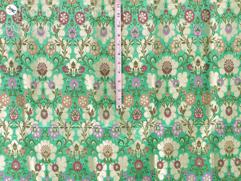 Sea Green Silk Brocade Fabric By The Yard Banarasi Indian Bridal Wedding Dresses DIY Crafting Sewing Costume Lehenga Blouses Home Decor