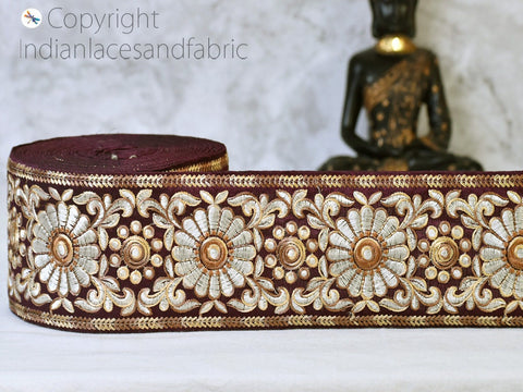 9 Yard Embroidered 9CM Ribbon Sari Ribbon Fabric Trim Saree Making Border Crafting Sewing Stole Tape Clutches Home Décor Embellish Trimmings