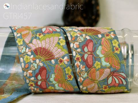 9 Yard Saree Ribbon 75mm Butterflies Fabric Trim Indian Sari Border Sewing Dress Table Runner Tape Embroidery Crafting Laces Home Decor
