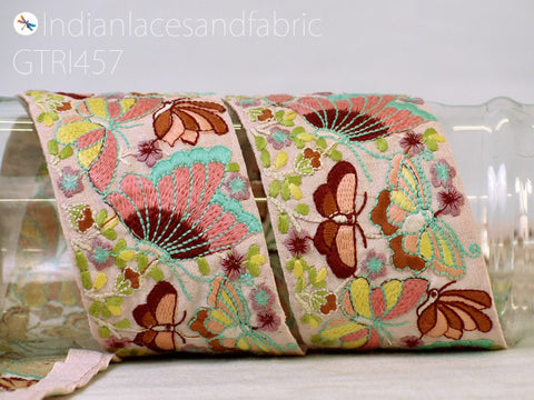 9 Yard Saree Ribbon 75mm Butterflies Fabric Trim Indian Sari Border Sewing Dress Table Runner Tape Embroidery Crafting Laces Home Decor