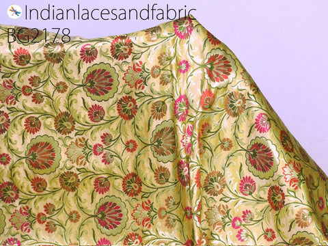 Indian Beige Silk Brocade By The Yard Wedding Dresses Jacket Banarasi Costumes Material Sewing Crafting Skirt Curtain Upholstery Furnishing