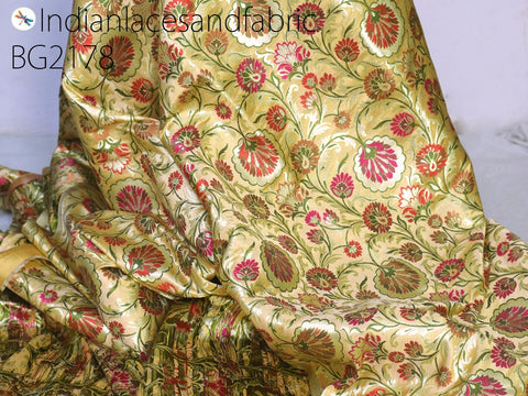 Indian Beige Silk Brocade By The Yard Wedding Dresses Jacket Banarasi Costumes Material Sewing Crafting Skirt Curtain Upholstery Furnishing