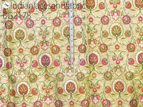 Indian Beige Silk Brocade By The Yard Wedding Dresses Jacket Banarasi Costumes Material Sewing Crafting Skirt Curtain Upholstery Furnishing