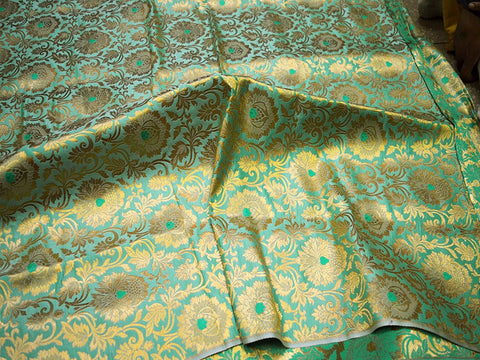 Light turquoise Brocade by the Yard Fabric Banarasi Blended Silk Brocade Wedding Dresses Crafting Sewing Cushion Cover Home Décor Costume
