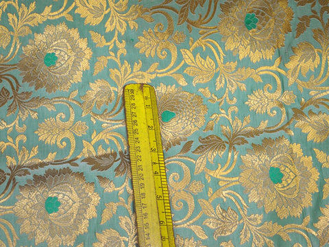 Light turquoise Brocade by the Yard Fabric Banarasi Blended Silk Brocade Wedding Dresses Crafting Sewing Cushion Cover Home Décor Costume