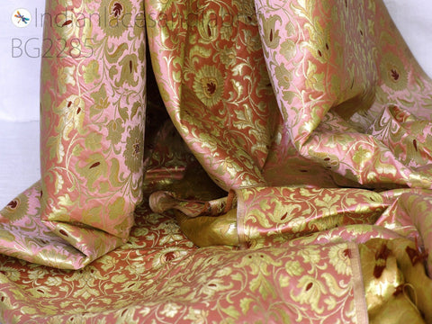 Pink Brocade Fabric By Yard Banarasi Indian Wedding Dress Varanasi Silk Crafting Sewing Costume Lehenga Valances Drapery Blouses Upholstery