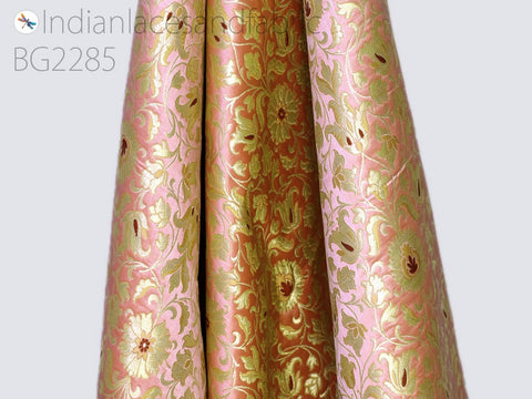 Pink Brocade Fabric By Yard Banarasi Indian Wedding Dress Varanasi Silk Crafting Sewing Costume Lehenga Valances Drapery Blouses Upholstery