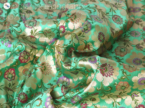 Sea Green Silk Brocade Fabric By The Yard Banarasi Indian Bridal Wedding Dresses DIY Crafting Sewing Costume Lehenga Blouses Home Decor
