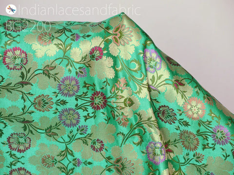 Sea Green Silk Brocade Fabric By The Yard Banarasi Indian Bridal Wedding Dresses DIY Crafting Sewing Costume Lehenga Blouses Home Decor