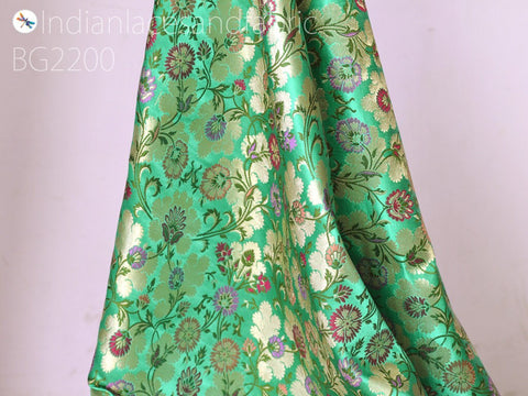 Sea Green Silk Brocade Fabric By The Yard Banarasi Indian Bridal Wedding Dresses DIY Crafting Sewing Costume Lehenga Blouses Home Decor