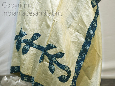 Indigo Blue and Off White, Indian Brocade Scarf, Dupatta Women, Stoles Women, Stunning Dupatta, Designer Stoles, Wedding Wear Dupatta, Festive Wear Stoles