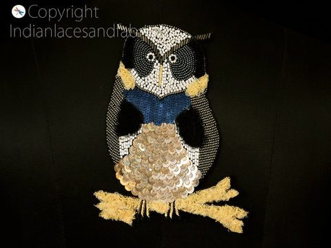 Handmade Owl Patches Embroidered Indian Sewing Dresses Handcrafted Beaded Appliques