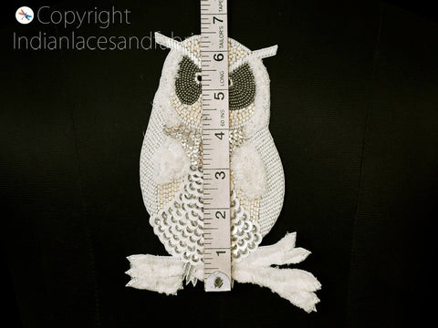 Handmade Owl Patches Embroidered Beaded Design Zardozi Appliques in Gold Color are extremely beautiful applique Handcrafted Zardosi Patches 6.5 Inch Patch
