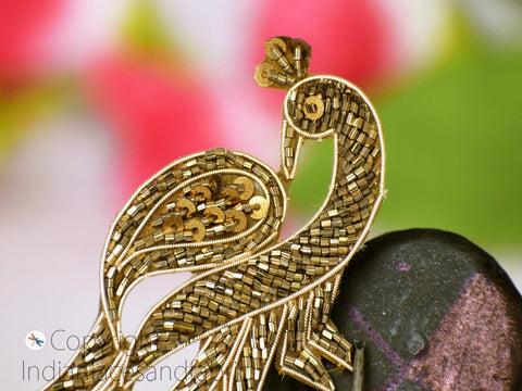 Beaded Patches Applique Peacock Handcrafted Embroidered Decorative Handmade Patches