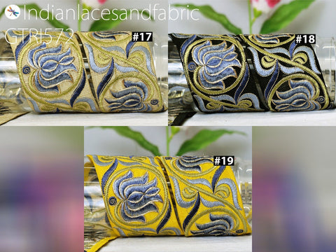 9 Yard Embroidered 8cm Lotus Saree Fabric Trims Decor Blouse Tapes Dress Ribbons Indian Dupatta Lace Crafting Sewing Home Decor Curtains