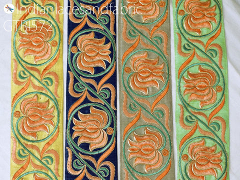 9 Yard Embroidered 8cm Lotus Saree Fabric Trims Decor Blouse Tapes Dress Ribbons Indian Dupatta Lace Crafting Sewing Home Decor Curtains