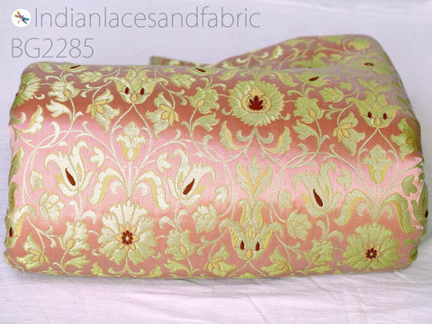 Pink Brocade Fabric By Yard Banarasi Indian Wedding Dress Varanasi Silk Crafting Sewing Costume Lehenga Valances Drapery Blouses Upholstery