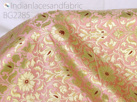 Pink Brocade Fabric By Yard Banarasi Indian Wedding Dress Varanasi Silk Crafting Sewing Costume Lehenga Valances Drapery Blouses Upholstery