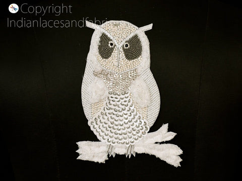 1 Piece Handmade Owl Patches Embroidered Indian Sewing Dresses Handcrafted Beaded Appliques Sewing DIY Crafting Supplies Home Decor Cushions