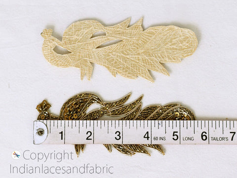 Peacock Beaded Patches Appliques Dresses Embroidered Indian Decorative Handmade Sewing DIY Crafting Sewing Accessories Home Décor, 6 Inches Patches
