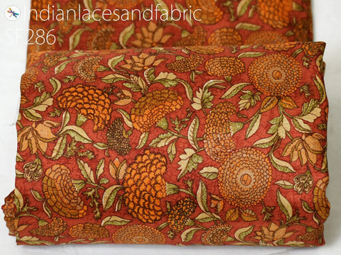 Indian Orange Soft Pure Printed Silk Saree Fabric By The Yard, silk fabric, pure silk, sewing fabric, crafting fabric