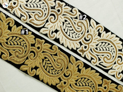 9 Yard Black 10cm Embroidered Paisley Fabric Decor Bags Indian Sari Border Sewing Embellish DIY Crafting Ribbon Runners Curtain Accessories