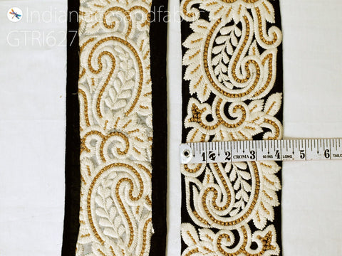 9 Yard Black 10cm Embroidered Paisley Fabric Decor Bags Indian Sari Border Sewing Embellish DIY Crafting Ribbon Runners Curtain Accessories