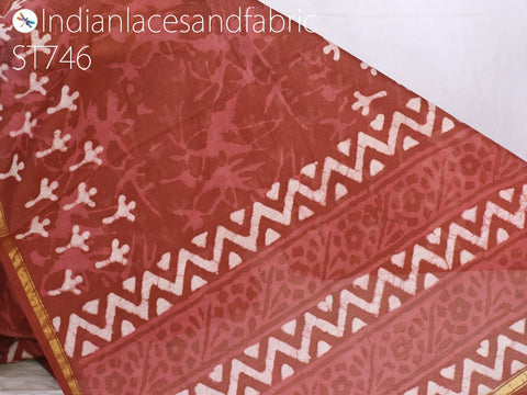 Indian Rust Red Hand Block Print Chanderi Cotton Scarves Dupatta Handmade Pareo Printed Bikini Cover Sarong Women Summer Wear Beach Coverup