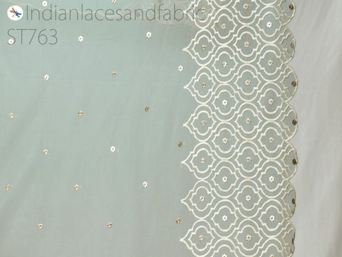 Beautiful Mint Green Embroidery Sequins Work In Floral Design Work Net Dupatta, Handwork Indian Embroidered Scarves Dupatta