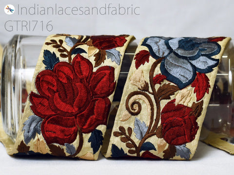 9 Yard Embroidered 75 mm DIY Crafting Sewing Beach Bags Home Decor Embellishment Tape Drapery Fabric Trim Floral Saree Border Sari Ribbon