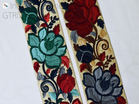 9 Yard Embroidered 75 mm DIY Crafting Sewing Beach Bags Home Decor Embellishment Tape Drapery Fabric Trim Floral Saree Border Sari Ribbon