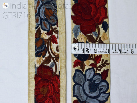 9 Yard Embroidered 75 mm DIY Crafting Sewing Beach Bags Home Decor Embellishment Tape Drapery Fabric Trim Floral Saree Border Sari Ribbon
